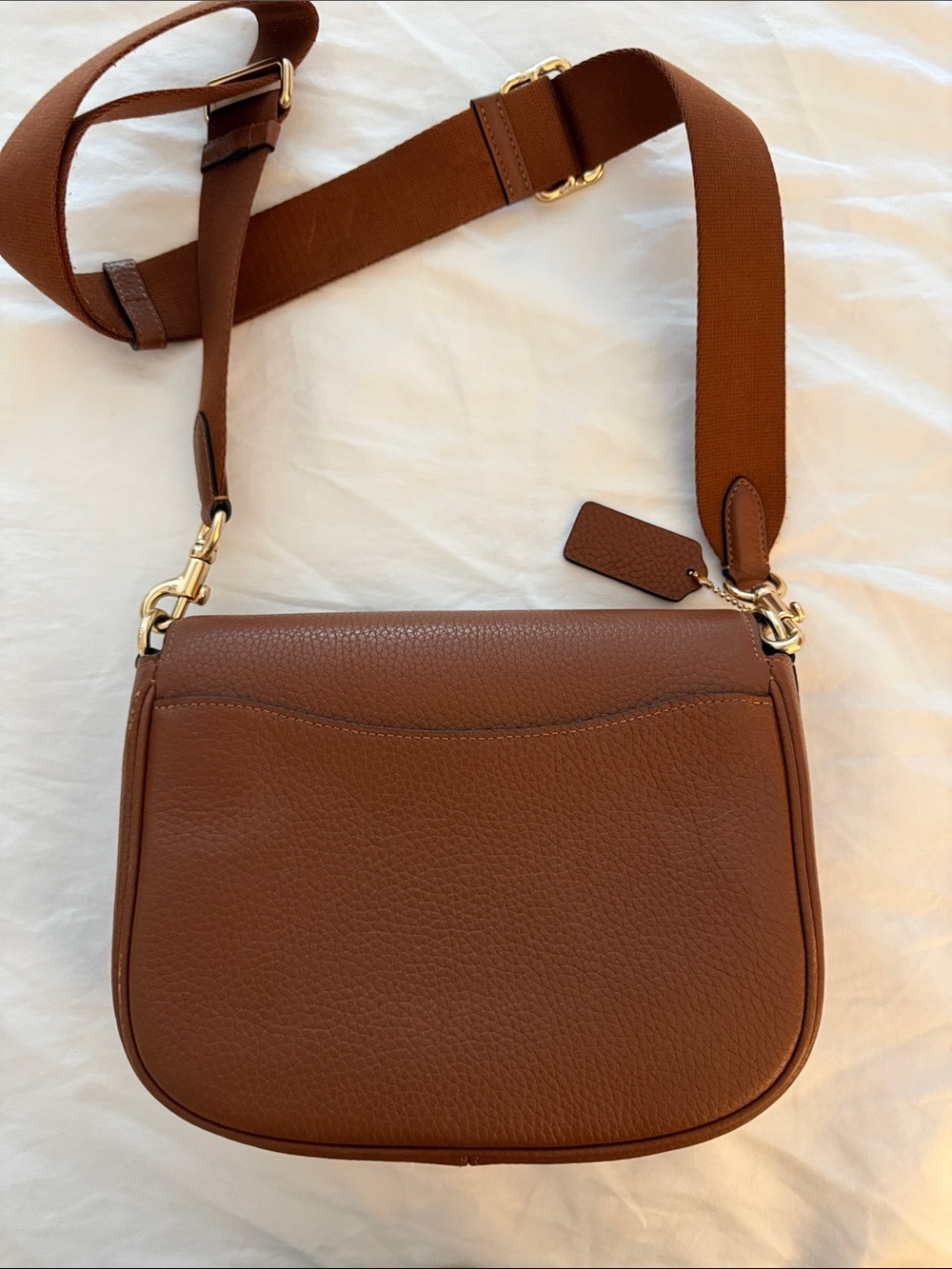 Authentic! Coach Cognac Pebbled Leather Crossbody Saddle Bag - Picture 7 of 10